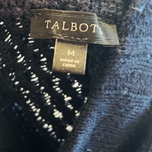 Talbots Navy Blue Cotton Blend Cable Knit Button Sweater Poncho Sz M (A0132) - Picture 6 of 7